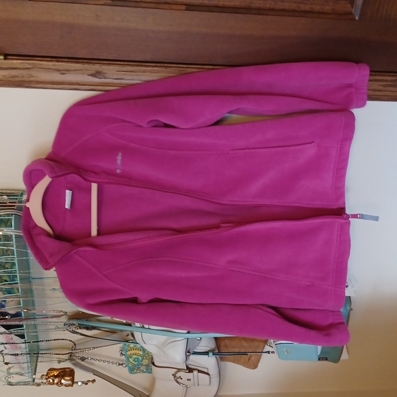 Columbia Fleece Jacket Small Fushia Pink Full Zip, Zip Pockets, Inside Pockets - Picture 5 of 8